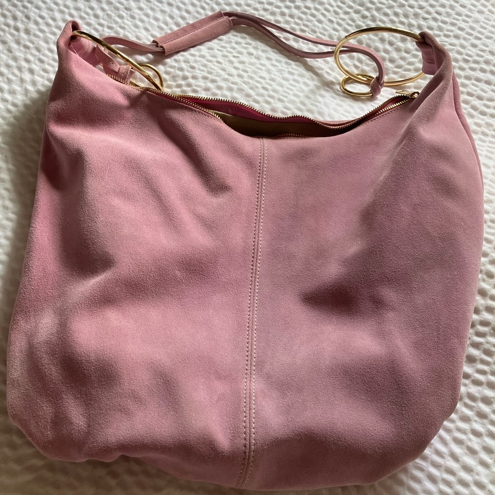 Chic Pink Suede Hobo Bag